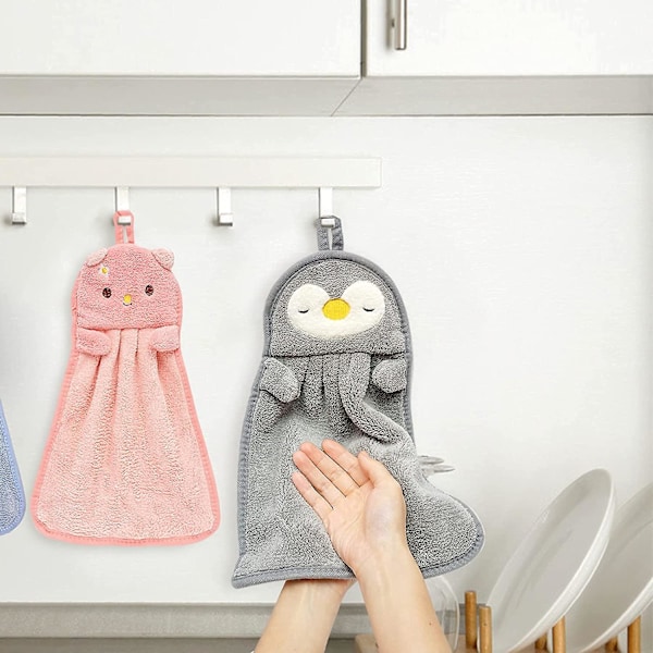 4-pack Söta Handdukar - Ultratjocka Barnbadrums Handdukar med Cartoon Djur Mikrofiber Absorberande Handdukar för Kök