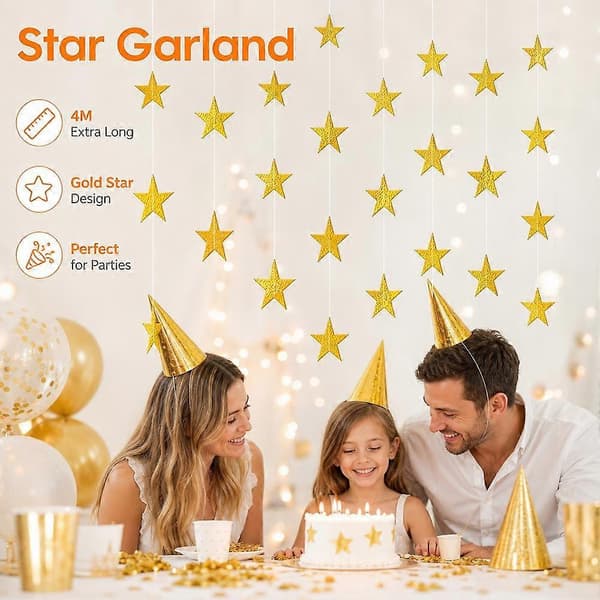 Stjernegirlander 4 m papir gullstjerne til fest juletema lettvekt 5 cm Mirror silver