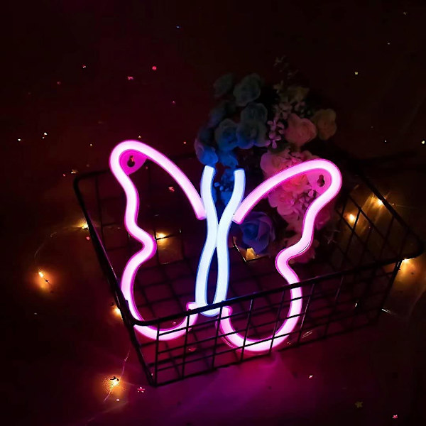 Almi Butterfly Neon Skilte Lys Til Soveværelse Vægindretning. Usb Eller Batteri Led Neon Natlys Gave