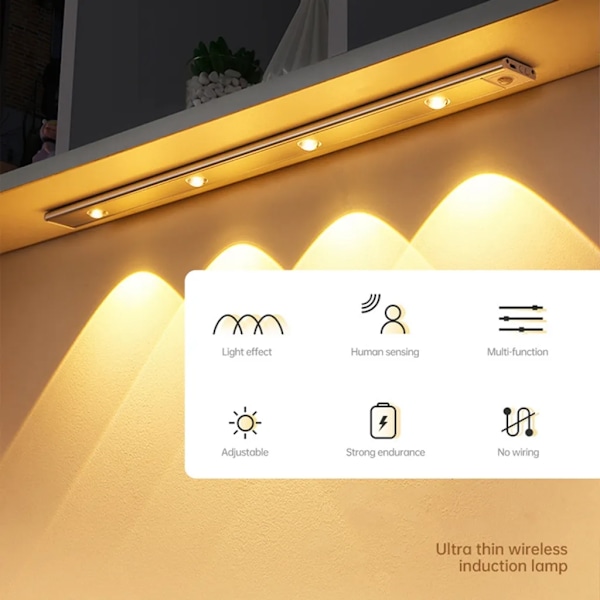 30cm LED-skåpsbelysning, USB-laddningsbart batteri nattljus skåpsbelysning, garderobsbelysning bottenstångsbelysning köksbelysning, självhäftande sensorbelysning