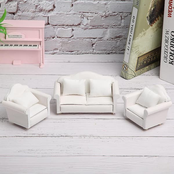 3 st 1:12 Mini Dockhus Rutig Soffa Kudde Set Tillbehör Rum Möbler Leksak Vit