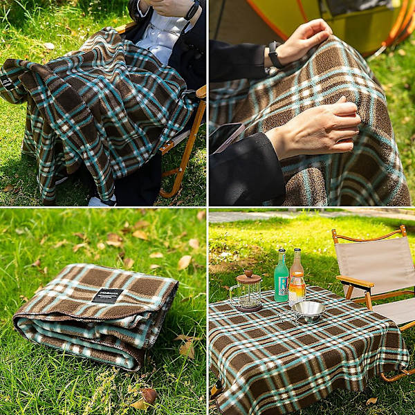 Myk og varmt fleece campingteppe utendørs campingmatte vår- og sommerteppe (rutenett)