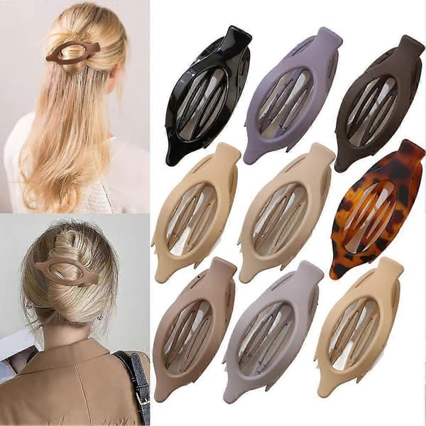 Hårklämma i lövformad oval design, ergonomisk passform, platt baksida för komfort, modern västerländsk stil black