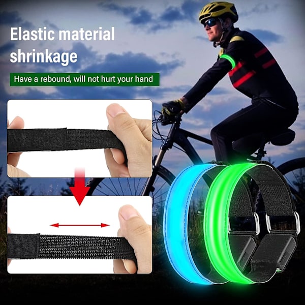 4 stk. USB genopladelige LED lysarmbånd, reflekterende LED løbearmbånd, justerbart blinkende bånd, sikkerheds-LED lysarmbånd til arm/håndled/ankel
