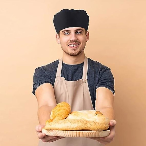 Set med 3 Toque Chef Hatt Kök Catering Service Hatt med elastisk rem One Size Vit