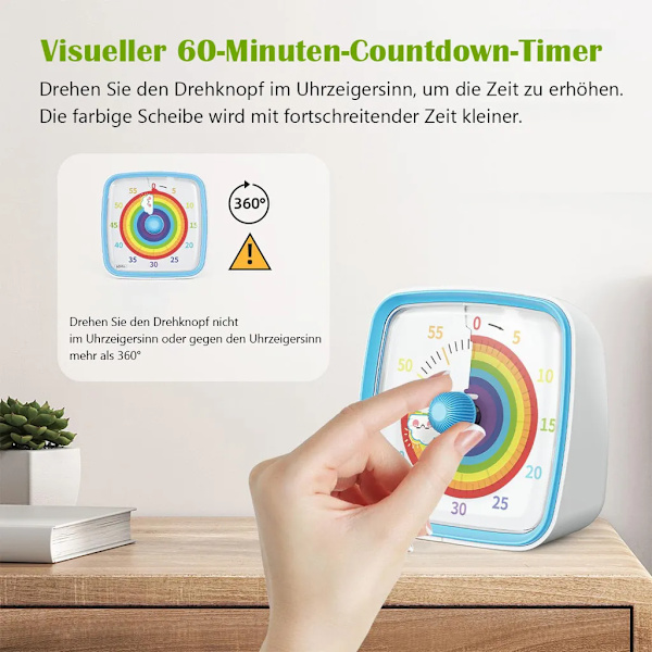 Visuell timer med regnbågsmönster för barn, 60 minuters nedräkningstimer för skrivbord, tidsstyrningsverktyg för barn