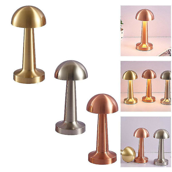 LED-bordlampe med berøringssensor, oppladbar skrivebordslampe, soverom, restaurant, bardekor (sopp, sølv)