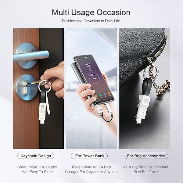 3-in-1 USB-kaapeli, USB-mobiilidatakaapeli, mini-avaimenperälaturi, mini-avaimenperän latauskaapelit, Lightning-kaapeli, Micro USB, Type-C-kaapelit, kannettava miniavain