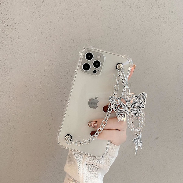 Hsyhere Flicka Kvinna Vacker Elegant Fjäril Tema Transparent Mjuk Tpu Silikon Gummi Telefonfodral För Iphone 11 +metall Fjäril Rem Armband Ch