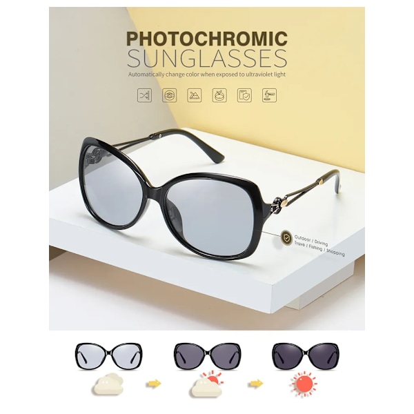 Valokromaattiset polarisoidut naisten aurinkolasit Vintage Big Shades naisille Cat Eye aurinkolasit Muoti silmälasit UV400