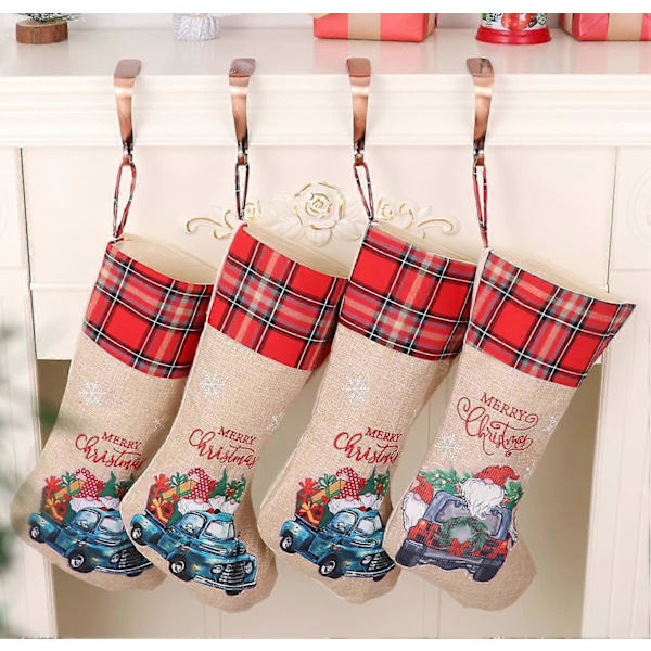 Julstrumpor Stor Storlek 4-pack 45cm Extra Långa Blå Lastbil Jutestrumpa Julhängande Strumpa Karaktär för Familj Semester Säsong Dekoration (Blå Ca