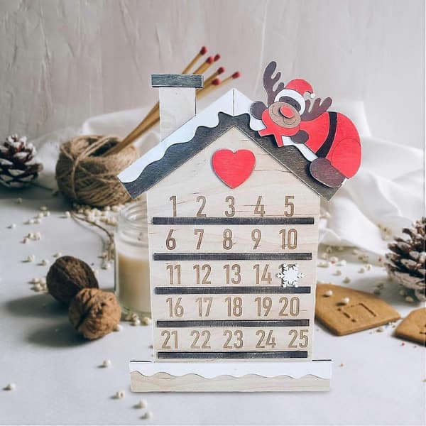 Julnedräkningskylt, Träkalender, Festtillbehör för Köket-B