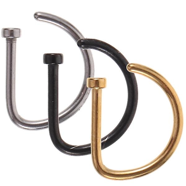 3 stk. Metal D-formede næseringe hoops rustfrit stål åbne næsebor studs（0.2X0.9X1.1CM，som vist）