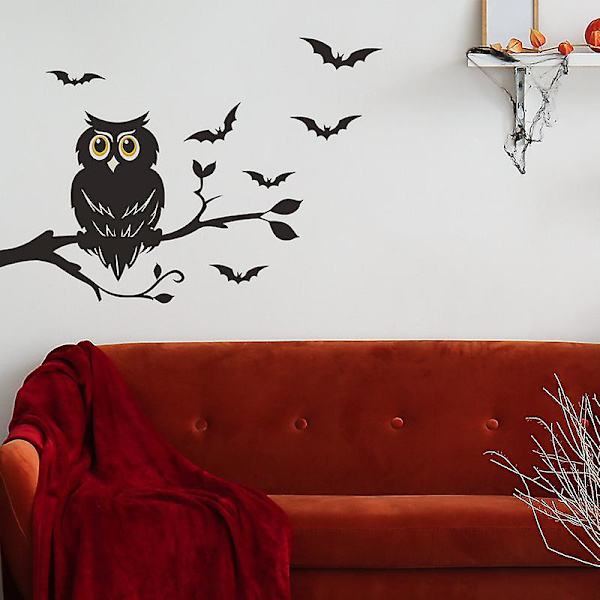 Dww-Halloween-pöllöt oksat lepakot lasi-ikkuna kylpyhuoneen seinäkoriste seinätarrat