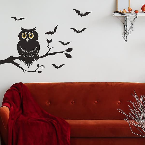 Dww-Halloween ugglor grenar fladdermöss glas fönster badrum väggdekoration väggdekaler