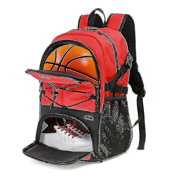 Basketball Ryggsekk Stor Sportsbag Med Separat Ballholder & Skoskuff, Best For Basketball, Fotball, Volleyball（RØD）