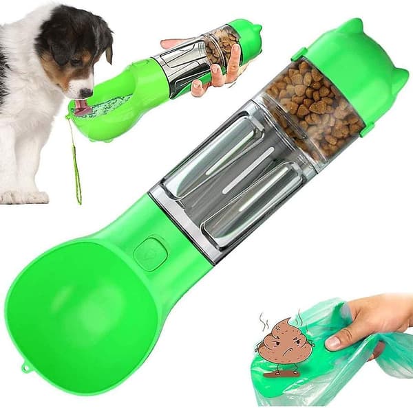 Bærbar vanndispenser, 4-i-1 vanndispenser, vannflaske for hundedrikker, bærbar hundevannbeholder (grønn)