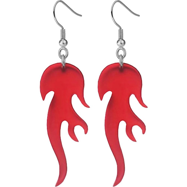 1 par Punk Fire Øreringe Akryl Flamme Øreringe Dangle Drop Øreringe til Kvinder Piger（9X3CM，Rød）