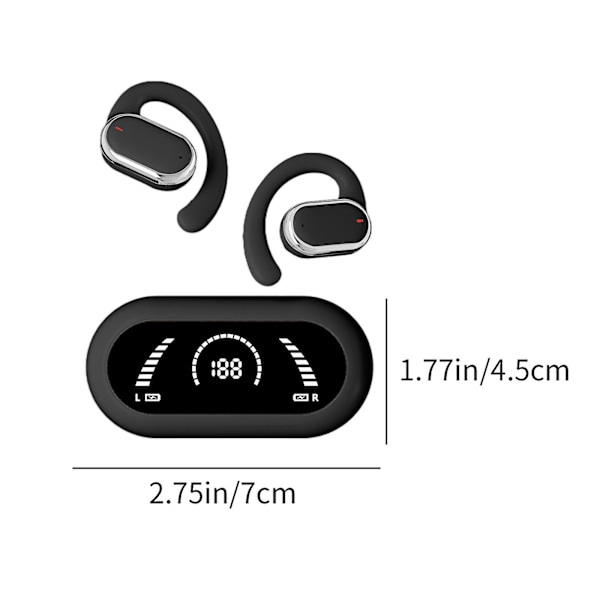 Øremonterede trådløse øretelefoner med intelligent digitalt display, Bluetooth 5.3, retningsbestemt lydtransmission og ultralang batterilevetid