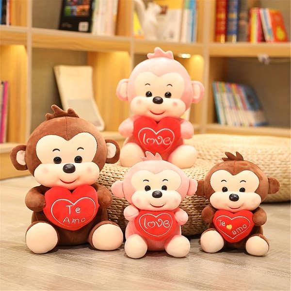 Monkey Doll Doll Heart Monkey Plys Legetøj Kærlighed Monkey Pude Par Monkey Catching Machine Klud Dukke（brun）