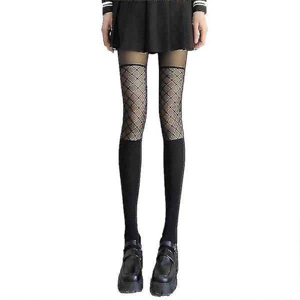 Kvinners Goth Sheer Strømpebukse Mesh Grid Net Print Stitn