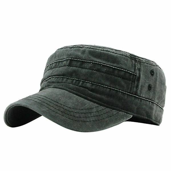 Militær Hat Cap Army Cadet Mænd Kvinder Casual Baseball Størrelse Justerbar Rem（Sort）