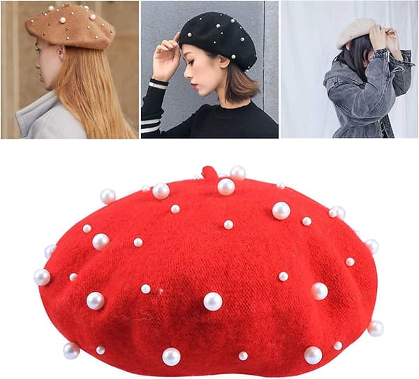 Beret Perle Høst Vinter Kasjmir Beret Stjerne Perleperle Nagle Ull Beret