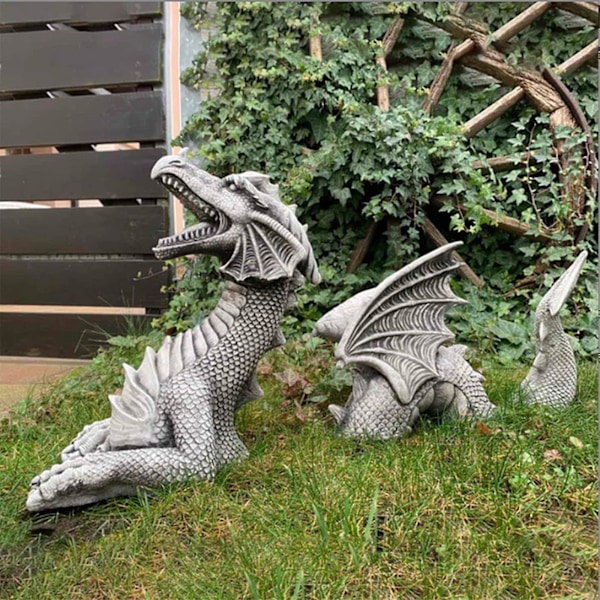 Drage Gotisk Have Dekoration Statue, Drage Af Slot Voldgrav Plæne Have Statue Til Udendørs Plæne Og Have Dekoration, Hvid