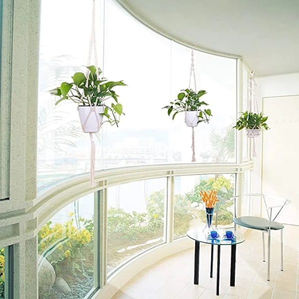 Hängande blomkorgar, set med 2 macrame hängande blomkorgar, bomullsrep, 105 cm—