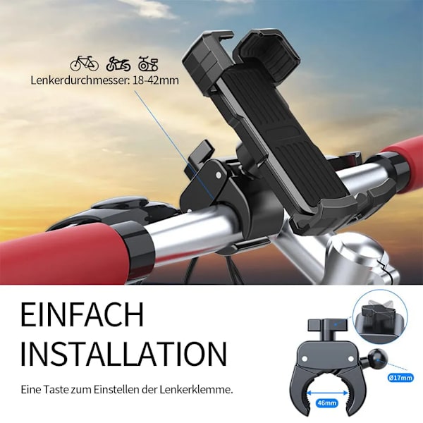 Motorcykel Telefonholder, 360° Roterbar Bilmontering, Sort
