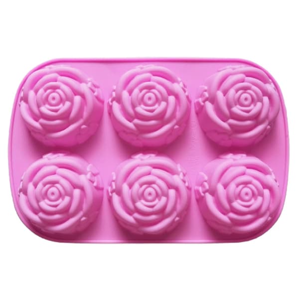 Kageform Fleksibel Non-stick Rose Blomsterform Silikoneform 6 Gitre Chokolade Geléform til Hjemmet (Pink)