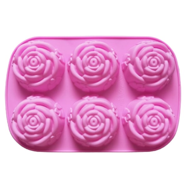 Kakaform flexibel non-stick rosflorformad silikonform 6 rutnät chokladgeléform för hem (rosa)