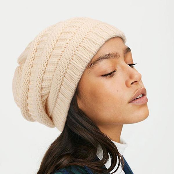 Udendørs efterår og W stribet pullover hat par varm uld strikket hat（Beige）