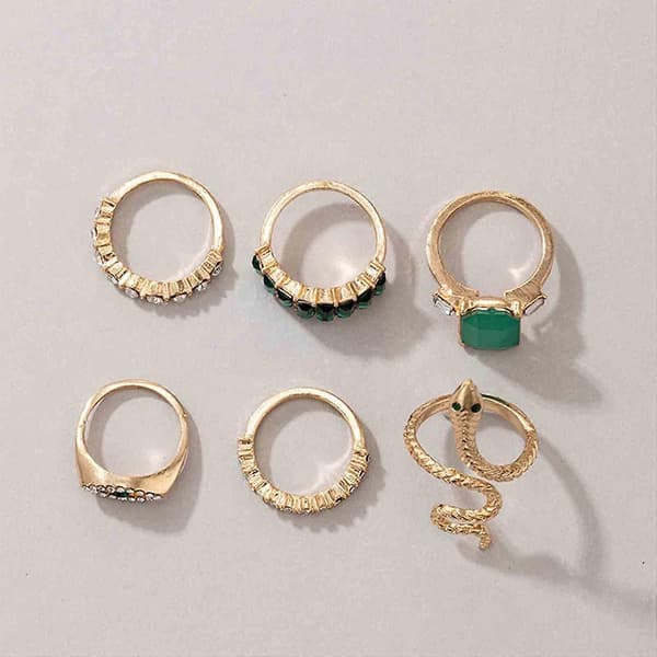 Punk Snake Finger Rings Smaragd Band Ringar Justerbara Guld Knuckle Joint Ringar Stackbara Onda Öga Ringar Set Gothic Statement Ringar för Kvinnor och Flickor