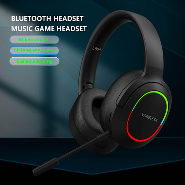 Langattomat Bluetooth-kuulokkeet LED-valaistuksella, taitettavat langattomat kuulokkeet, matala viive, mikrofoni ja hengitysvalo (Style 2)