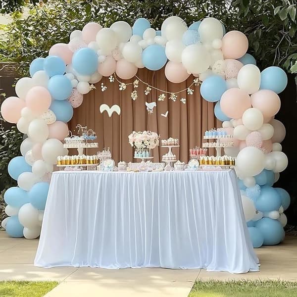 Ballongbågekit, 2,7 m hög och 3 m bred, justerbar, med bas för bröllop, babyshower, vit XXS