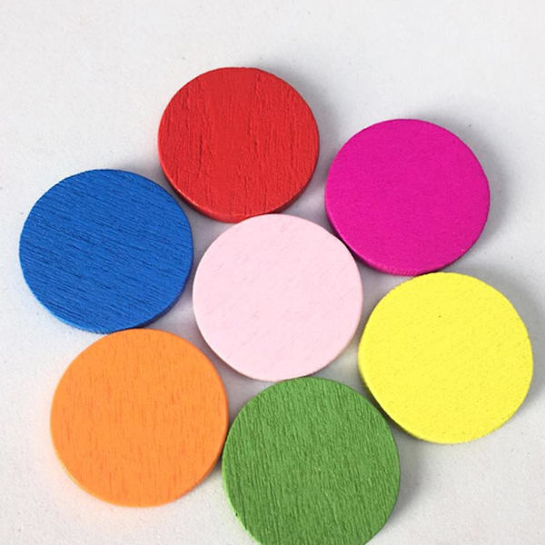 50 kpl pyöreä puupala värikäs kiekko oppimistyökalut oppilaat matematiikan opetusvälineet lapselle tytölle (sekoitettu väri)（2.00X2.00X0.20CM）