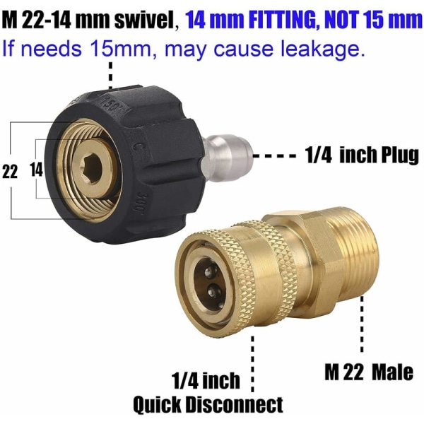 M22 højtryksrenser adapter sæt 14mm til 1/4" Quick Connect Kit Dksfjkl