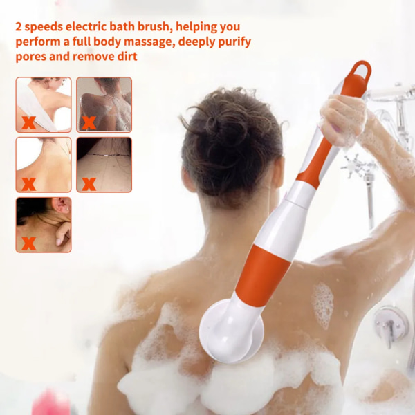 4 i 1 vattentät elektrisk badborste Multifunktionell kroppsrengöringsborste Ryggmassage skurmaskin med 4 borsthuvuden Långt handtag duschborste