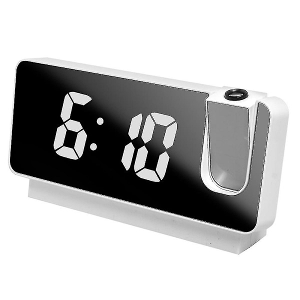 Smart Digital Projektionsklocka Justerbar Mute Automatisk Skrivbord LED Väckarklocka Elektronisk Projektionsväckarklocka Present (vit)