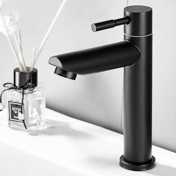 Kran for kaldt vann til baderom, matt sort, moderne stil, rustfritt stål, kran for kaldt vann, egnet for bad, vask, servant
