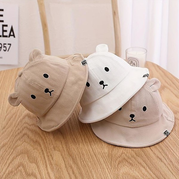 Baby Super Cute Bear Fiskarehatt Män Och Kvinnor Baby Solskydd Tunn Bassänghatt（Beige）