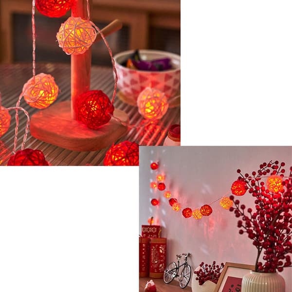 2024 Rattan Ball String Light Dekorativ Romantisk Rattan Ball String för Jul Fest Heminredning 1,5m/4,9ft