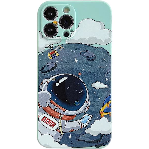 Sött skal till iPhone 13, Cool tecknad astronaut planet måne rymddesign Snygg mjuk TPU stötdämpande halkfri skyddande trendigt skal (iphone 1