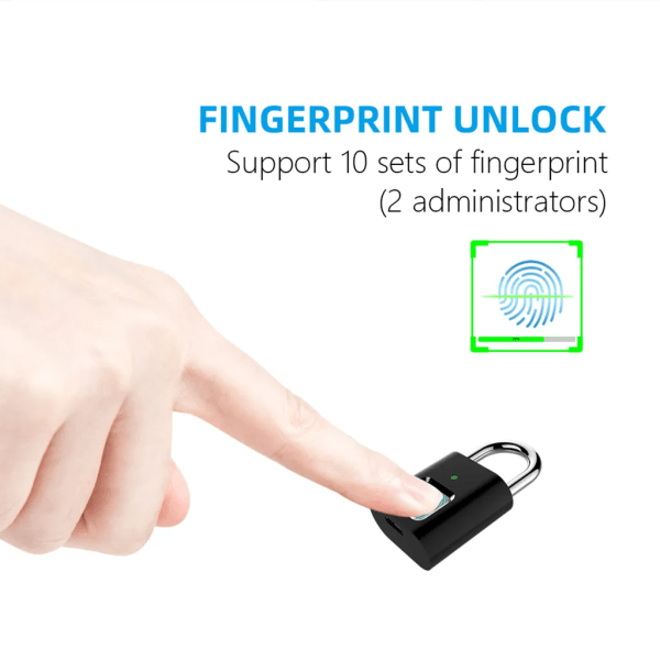 Fingeravtryckshänglås Biometriskt hänglås 10 fingeravtryck 3 LED-indikatorer Säkerhet Nyckellöst Mini Smart Lock För skåp Gymdörr Ryggsäck Resväska Hänglås
