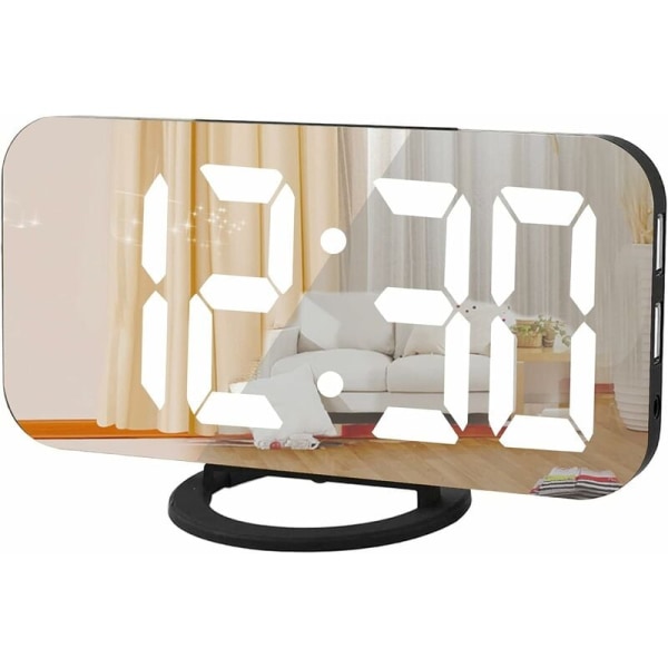 Digitaalinen herätyskello 7 tuuman makuuhuoneen suuri peilinäyttö 12/24 tunnin USB -laturilla Torkku automaattinen himmennystila Toimisto makuuhuoneen yöpöytä musta