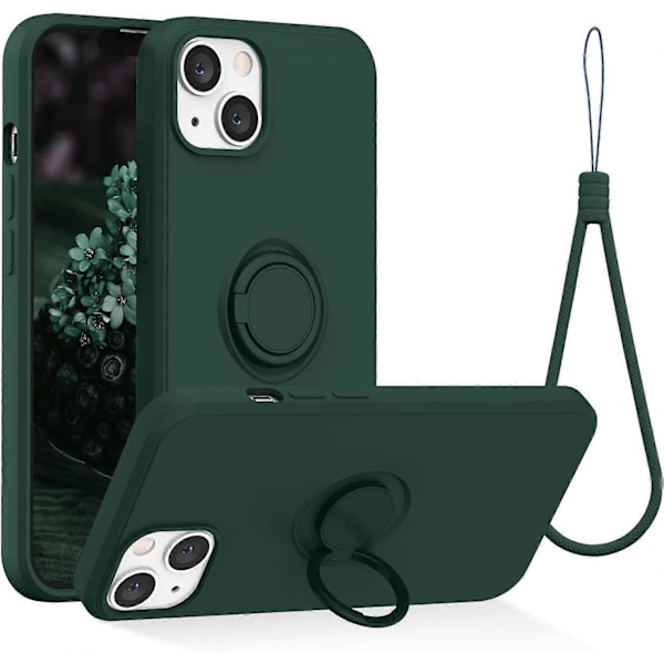 Kompatibel med iPhone 13-fodral, silikon med 360-graders ringstativ (stöder magnetisk bilhållare) Mjuk mikrofiberduk i siden, full täckning