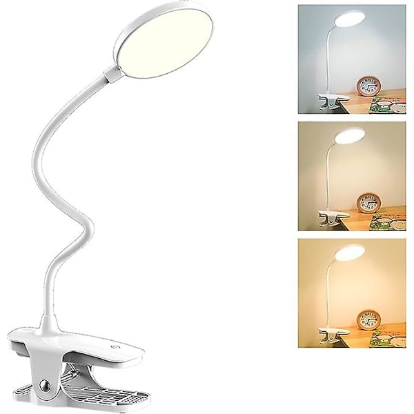 Rechargeable Wireless LED Desk Lamp, 3 Color and 3 Dimmable, USB Touch Bedside Lamp with Clamp for Kids, 20 LEDs Flexible 360 Portable Clip-on Reading