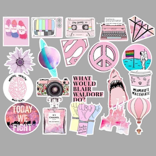 Söta Laptopdekaler för Flickor, Snygga Rosa Vattenflaskedekaler, 53-pack Vinyl, Skateboard, Dator, Resväska, Gitarr, Snowboard