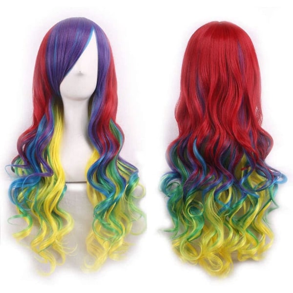 Long Curly Rainbow Wig Multi Coloured Wig For Women Girls Cosplay Party Costume